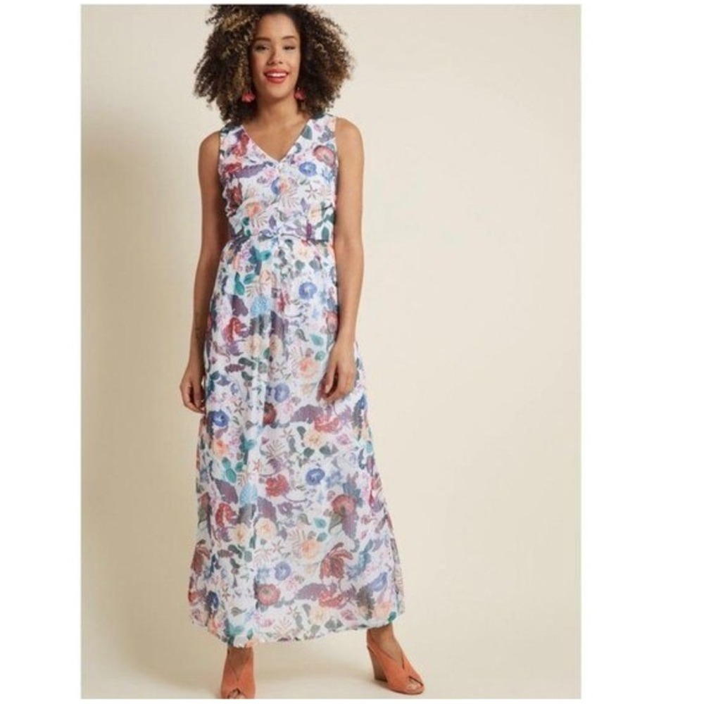 Yumi Marvelous Musings Seahorse Floral Print Maxi Dress‎ V-Neck Dress 12
